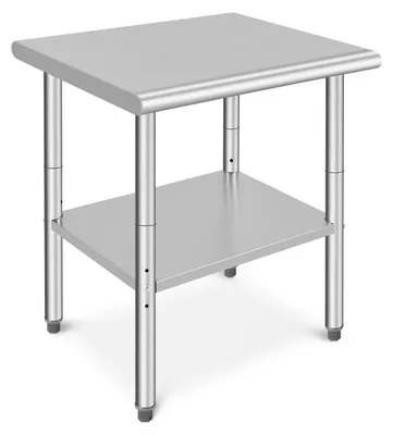 Image de Table de travail en acier inoxydable - Table de travail de cuisine - 76 x 61 x 89 cm - Pour la préparation des aliments - Modèle robuste - Argent