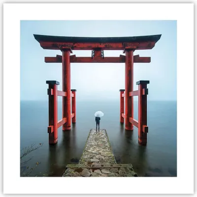 Produktbild von Poster - Poster ohne Rahmen - Itsukushima-Jinja Tempel Regenschirm - 40x40 cm - Wand Bild - Wanddeko - Wandbilder - Kunstposter - Wandposter - Bilder - Kunstdruck - Wandbild - P2XAC40x40-4241
