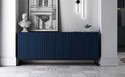 Produktbild von Glamour Kommode RTV Marineblau matt Elpis 3D - Modern - Lindner Möbel - 168cm x 36,5cm x 72 cm, Farbe: Marineblau matt- Italienische Tiefmattfolie