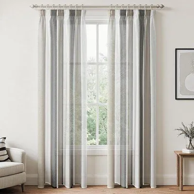 Produktbild von Lange Vorhänge für Küche und Wohnzimmer, Set von 2, weiß und dunkelgrau, 140x260 cm, durchsichtig.