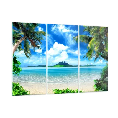 Produktbild von Bilder auf glas - Strand Urlaub Insel Palme - 165x110cm - Glasbilder - Wandbilder - Kunstdruck - zum Aufhängen bereit - Wanddekoration aus Glas - Glas Bilder - Wandbild auf Glas - GCE165x110-2528