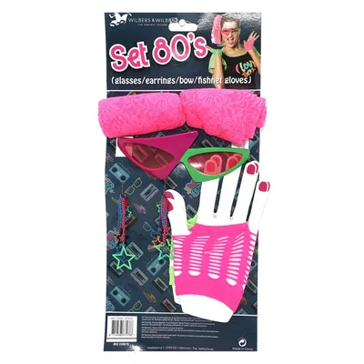 Image de Accessoires pour costume femme années 80 (lunettes, boucles d'oreilles, bandeau et gants)