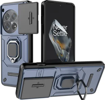 Immagine prodotto di Custodia per OnePlus 12 a doppio strato con protezione scorrevole per la fotocamera e supporto per l'anello, supporto blu