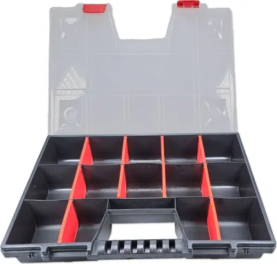 Produktbild von Sortimentkoffer | L | bis 15 Fächer | 390x290x65mm | Tragegriff