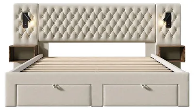 Immagine prodotto di Letto imbottito - Letto matrimoniale - Letto contenitore - Letto con comodini - Letto in velluto - 180x200 cm