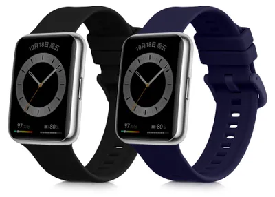 Produktbild von kwmobile 2x Uhrenarmband für Huawei Watch Fit 2 Armband - Fitnesstracker Band Set aus TPU Silikon - Ersatzarmband Smartwatch - Schwarz Dunkelblau