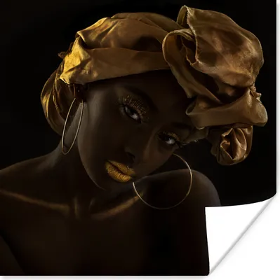 Produktbild von MuchoWow® Poster Frauen - Kopftuch - Gold - Luxus 75x75 cm - Wand Dekoration