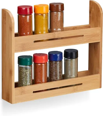Productafbeelding van Kruidenrek staand - Kruidenrek van bamboe - Kleine kruidenhouders voor de keuken - 26 x 31 x 6 cm - Naturel