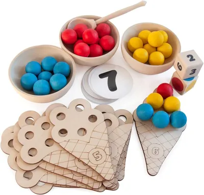 Produktbild von Ulanik Montessori Holzspielzeug Sortieren Lernspielzeug Süße Zählen Sorter 30 Bälle 25mm Alter 1 + Farbe Sortierung und Zählen Vorschule, SSS01C3001U
