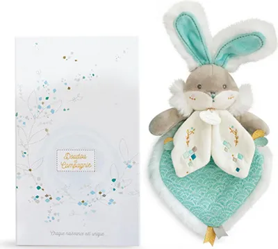 Image de Doudou Coffret cadeau - Jouet ami lapin turquoise 24 cm