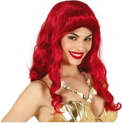 Produktbild von Sirenen Wellenperücke Karneval Fasching Kostüm Accessoire Meerjungfrau Langhaar Rot Damen Langhaar Frisur Party Frisur Fantasy Look, Farbe: Rot