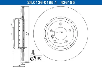 Produktbild von ATE Bremsscheibe Vorne für BMW 1 Cabrio (E88) 338,0mm 24.0126-0195.2