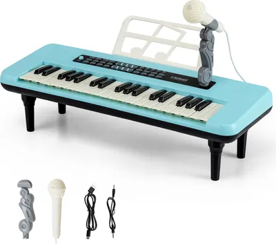 Immagine prodotto di COSTWAY Tastiera per bambini a 37 tasti, pianoforte elettronico per bambini con microfono, leggio e gambe rimovibili, strumento musicale portatile, per bambini dai 3 anni in su, blu