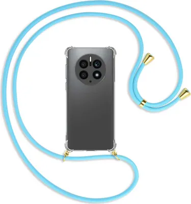 Produktbild von Handykette Backcover-Schutzhülle mit Band (Metall goldfarben) für Huawei Mate 50 Pro (DCO-AL00,LX9) - himmelblau