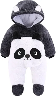 Produktbild von Baby Overalls mit Kapuze Winter Flanell Strampler Spielanzug mit Füße Karikatur Jumpsuit（panda，73cm）