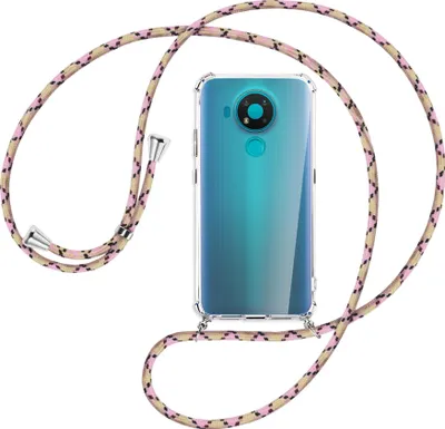 Produktbild von Handykette Backcover-Schutzhülle mit Band (Metall silberfarben) für Nokia 3.4 - rosa Karo