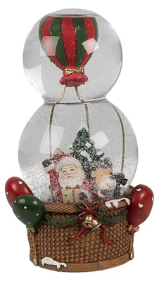 Zdjęcie produktu dla Clayre & Eef Kula śnieżna Balon na gorące powietrze 12x10x21 cm Czerwone szkło Boże Narodzenie