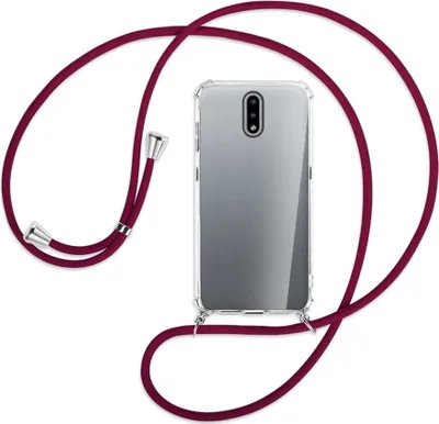 Produktbild von Handykette Backcover-Schutzhülle mit Band (Metall silberfarben) für Nokia 2.3 - dunkelrot