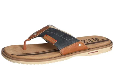 Produktbild von Mustang Herren Pantolette Zehentrenner Ziernähte Zehensteg 4152-708, Größe:45 EU, Farbe:Blau