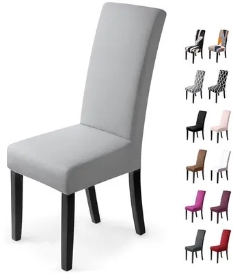 Productafbeelding van Unyqoos® Stoelhoesjes, set van 4 – elastische stoelhoesjes voor eetkamerstoelen, zilvergrijs, 95% microvezelpolyester/5% elastaan, rugleuning 45–60 cm, zitgedeelte 38–50 cm