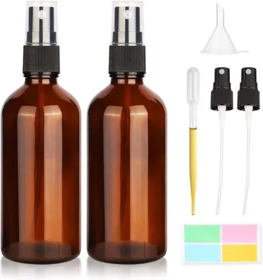 Produktbild von Famanu Sprühflaschen Set 2 Stück - 100 ml, amberfarbene Gläser für ätherische Öle und Parfums