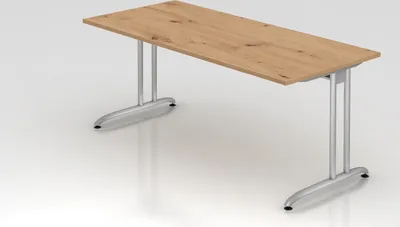 Produktbild von Schreibtisch Markku | Asteiche | BxT 180x80cm | Arbeitshöhe 72cm | höhenjustierbar 0-10 mm | C-Fuß-Gestell Silber | Rechteckform