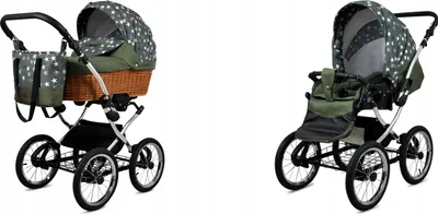 Two views of a baby stroller.