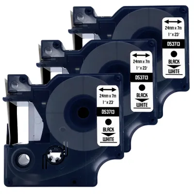 Produktbild von DULA Etikettenband - Kompatibel mit Dymo D1 53713 - 3 Stück - Schwarz auf weiß - 24mm x 7m