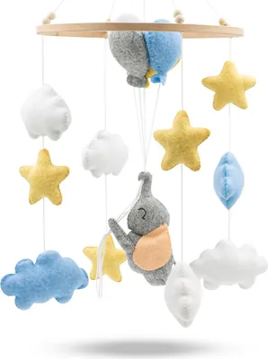 Produktbild von BABYKAJO Baby Mobile aus Holz – 4 Designs (Bär, Pinguin, Fuchs, Elefant) – handgenäht, beruhigend, für Babybett – ohne Halterung