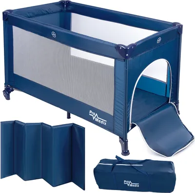 Produktbild von Promedix Reisebett, 125x65x74 cm, blau, Rollen, Schutzhülle, PR-803 B