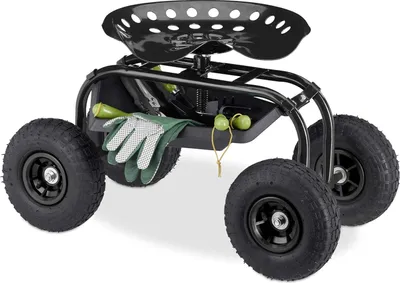 Produktbild von Relaxdays Rollsitz, für Garten & Werkstatt, 150kg, höhenverstellbar 48-56 cm, fahrbarer Gartensitz mit 4 Rädern, schwarz
