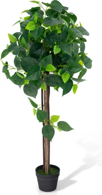 Produktbild von COSTWAY Kunstpflanze 114 cm, künstliche Pflanze Hortensienbaum, Grünpflanzen mit realistischen Blättern & Holzstamm, Kunstbaum mit Topf, Dekopflanze Zimmerpflanze für Haus Büro, Grün (1 Pack)