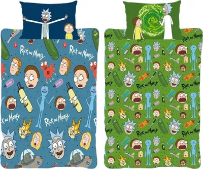 Obrázek produktu pro Rick And Morty - "Portals Pickle" figurkové ložní prádlo, oboustranné TC629 (jednolůžko) (modré)