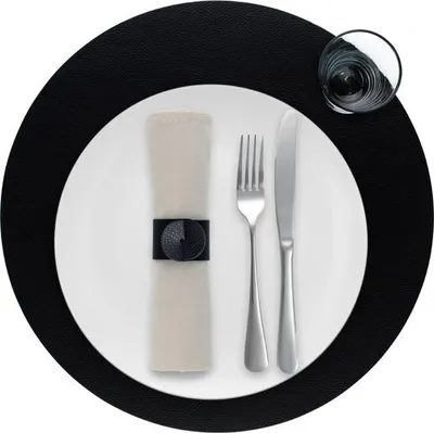 Produktbild von Platzdeckchen Skinnatur "Charcoal" - Platzsets - Tischset - Rund - Recyceltes Leder - Schwarz - 38cm - 1 Stück
