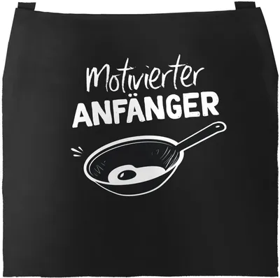 Produktbild von Grill-Schürze für Männer mit Spruch Motivierter Anfänger Grillanfänger Kochanfänger grillen kochen Baumwoll-Schürze Küchenschürze Moonworks® schwarz unisize