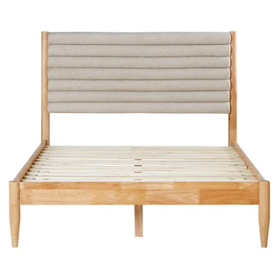 Produktbild von Homestyle4u Holzbett 140x200 cm|mit Lattenrost |Doppelbett Bouclé Beige|mit Rückenlehne
