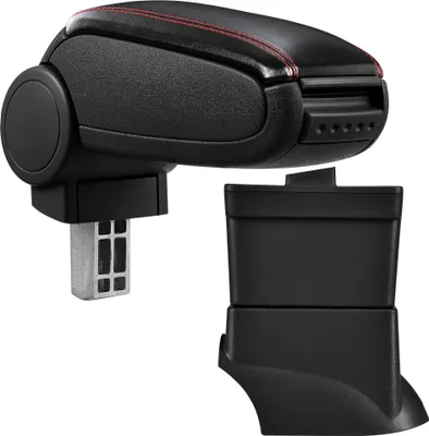 Image de [pro.tec] Accoudoir central pour Fiat 500 dans les années à partir de 2007 - accoudoir avec compartiment de rangement - rembourré - noir simili-cuir avec coutures rouges