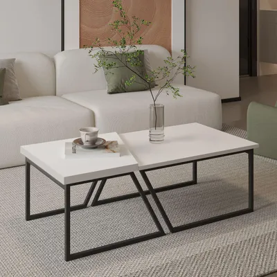 Obrázok produktu pre Skye Decor, Verona P0024623 – Biela, Sada konferenčných stolíkov, Biela, 100 % MELAMÍNOVÁ DOSKA, 60–80 x 60 x 38,8 cm