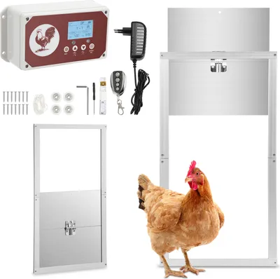 Immagine prodotto di Porta elettrica per pollaio Aopunly con adattatore e sensore di luce, funzione automatica, potenza 7,8W, 30x30cm, per pollaio, porta stabile per pollame e animali domestici