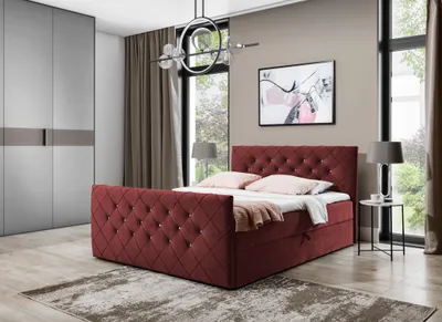 Produktbild von Boxspringbett LENKA – 180x200, Bordeauxrot + GRATIS Topper