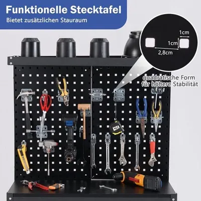 Obrázek produktu pro Ocelový pracovní stůl, rozměry 81 x 41 cm, nosnost 225 kg, černý, vhodný do garáže a dílny