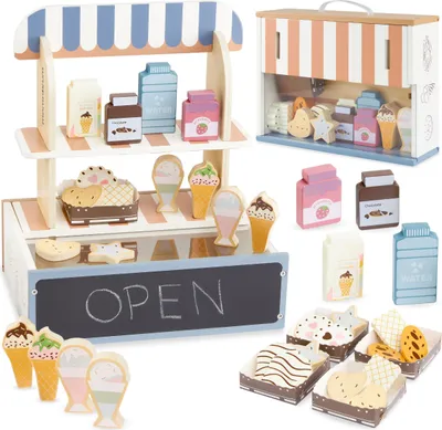 Produktbild von Holz Café-Laden für Kinder – Konditorei mit Eis und Zubehör, klappbar