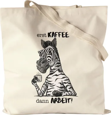 Produktbild von Erst Kaffee Dann Arbeit Jutebeutel Stoffbeutel Canvas  Kein Morgenmensch Morgenmuffel Büro Kollegen Zebra Geschenk