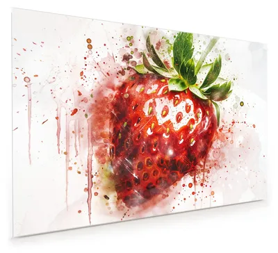 Produktbild von Küchenrückwand Spritzschutz Glas mit Motiv Erdbeerkunstwerk 40 x 40 cm