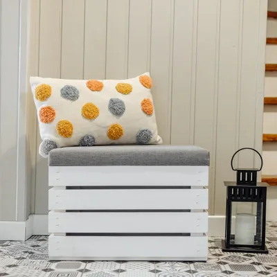 Produktbild von Creative Deco Gepolsterter Sitzhocker mit Stauraum Weiß - 50x40 x35cm - Sitzbank