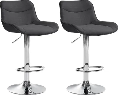 Produktbild von CLP 2er Set Barhocker Vonore Stoff höhenverstellbar und 360 Grad drehbar | Farbe dunkelgrau Gestell Farbe chrom