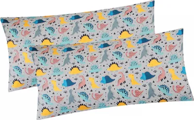 Produktbild von 2er Set Kissenbezug in 40x80 cm Renforcé 100% Baumwolle - Dinos, Dinosaurier - Kopfkissen-Bezug, Kissenhülle, Dekokissenbezug (KY-Dino-Grau-40x80)