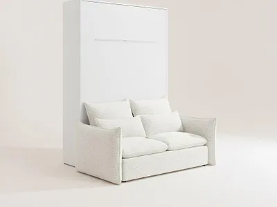 Produktbild von Schrankbett 160 x 200 cm – Manuelle vertikale Öffnung – Mit LED – Weiß + Sofa – RAPILI