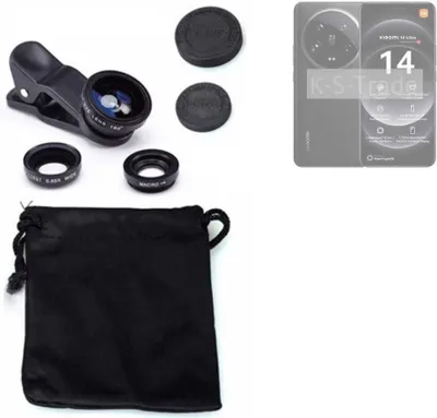 Produktbild von K-S-Trade Smartphone Kamera Linsen Set Kompatibel mit Xiaomi 14 Ultra 3in1 Clip-On Kamera Adapter Macro Weitwinkel FishEye Fischauge Objektiv Linse