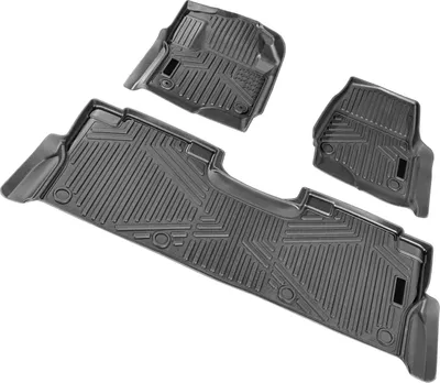 Zdjęcie produktu dla Dywaniki samochodowe SucceBuy, pasujące do Ford F-250/F-350/F-450 2017-2022, 3-częściowe wkładki do przedniego i 2. rzędu, odporne na warunki atmosferyczne, niestandardowe dywaniki podłogowe TPE do ciężarówek, łatwe do czyszczenia, czarne